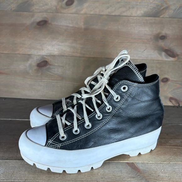 converse all star lugged womens size 8 shoes black leather hightop sneakers - Picture 1 of 8